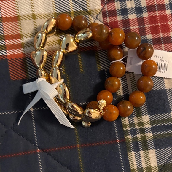 J. Crew Jewelry - Gold Heart and Brown Beaded Bracelet Set J. Crew